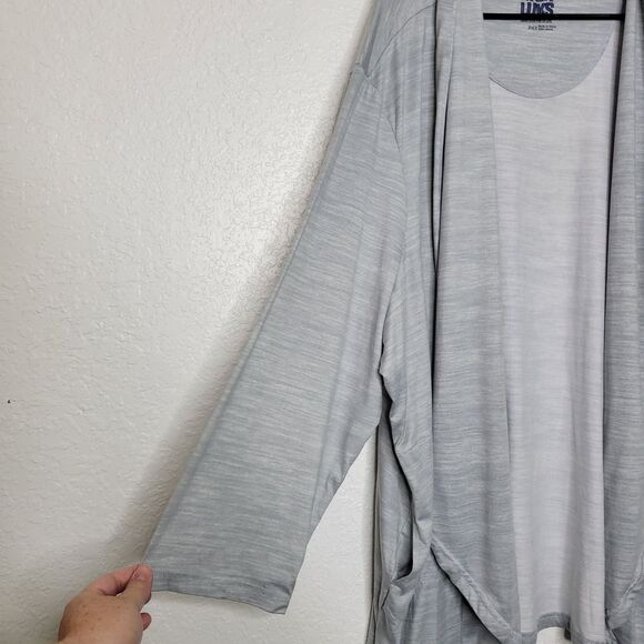 Muk Luks Women's Plus Size P4X Light Gray Open Front Drape Cardigan Sweater - Picture 6 of 9